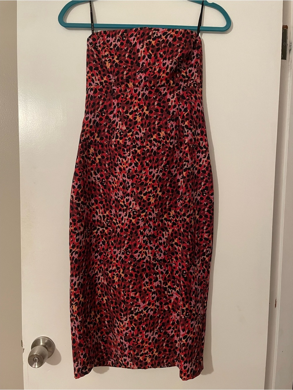 Black Halo Size 6 Red Leopard Print Strapless Midi Dress